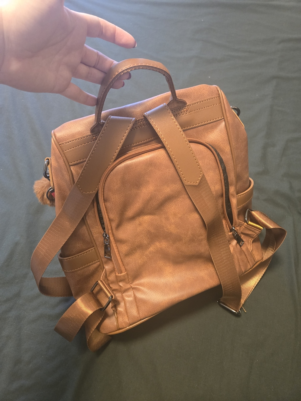 Tan Leather-Look Backpack